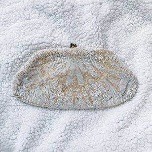 vintage white & cream beaded clutch